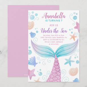 Invitation Une sirène sous l'aquarelle de la mer