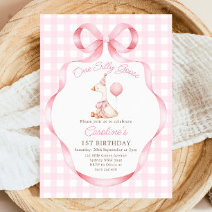 Invitation Une sotte de la poule rose oie 1er anniversaire