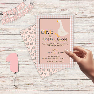 Invitation Une sotte rose d'oie En vichy fête d'anniversaire