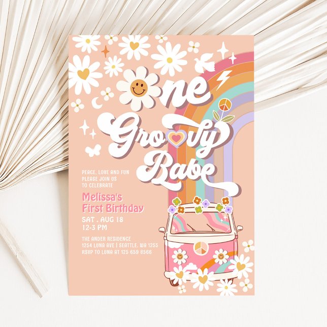 Invitation Une super bébé Daisy Rainbow 1er anniversaire (Créateur téléchargé)