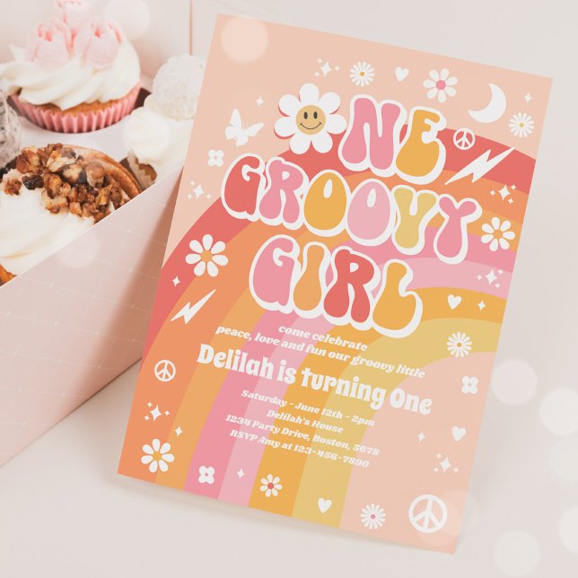 Invitation Une Super Fille Peace Love Party Rainbow Anniversa (Créateur téléchargé)