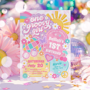 Invitation Une Super Fille Super Arc-en-ciel 1ère fête d'anni