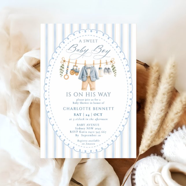 Invitation Une tenue pour un bébé garçon adorable Shower  (Créateur téléchargé)