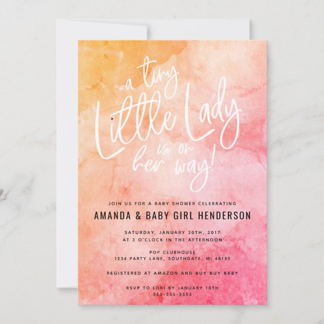 Invitation Une Tiny Little Lady Baby Shower (rose/orange) (Devant)
