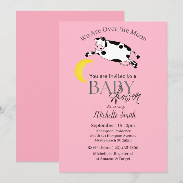 Invitation Une Vache Rose Mignonne S'Est Jumelée Au-Dessus Du (Devant / Derrière)