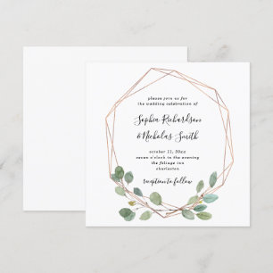 Invitation Une végétation simple d'eucalyptus Rose Gold Geo