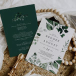 Invitation Une verdure émeraude tout en un Mariage<br><div class="desc">Cette verdure émeraude tout en un faire-part de mariage est parfaite pour un mariage boho. Le design élégant et rustique présente des feuilles d'aquarelle vert foncé moody et des eucalyptus aux tons bohèmes modernes. Enregistrez du papier en incluant les détails au verso du faire-part de mariage plutôt que sur une...</div>