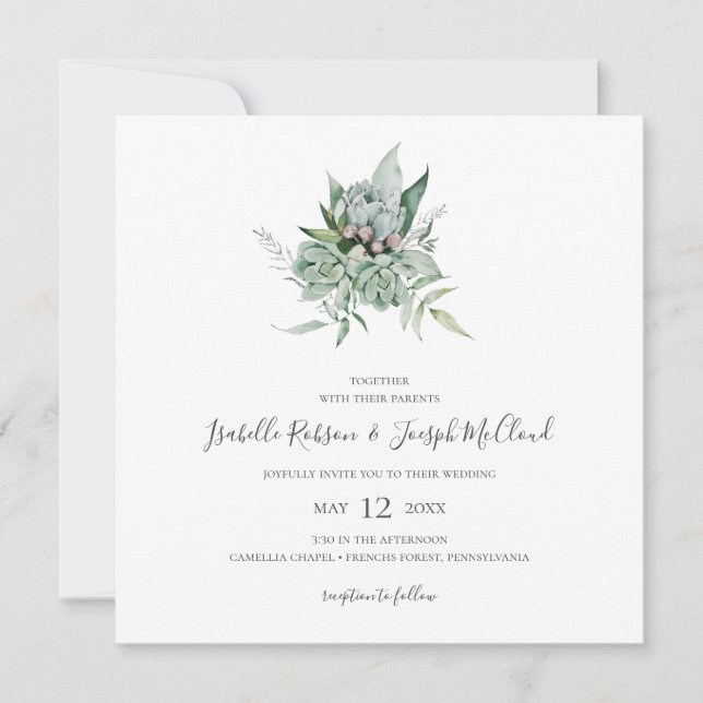 Invitation Une verdure succulente | Mariage Carré vert foncé (Devant)