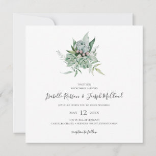 Invitation Une verdure succulente   Mariage Carré vert foncé