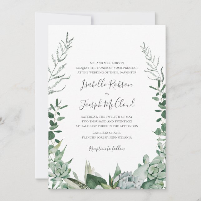 Invitation Une verdure succulente | Mariage de monogramme pho (Devant)