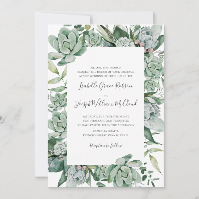 Invitation Une verdure succulente | Mariage de nom complet tr (Devant)