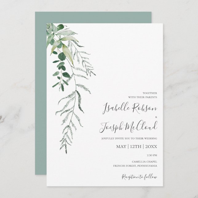 Invitation Une verdure succulente | Mariage Décontracté Sage  (Devant / Derrière)