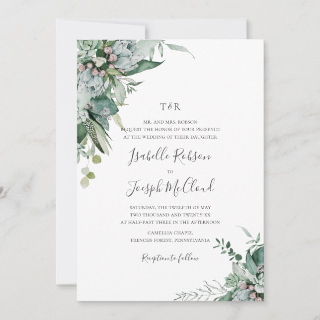 Invitation Une verdure succulente | Mariage Monogramme tradit (Devant)