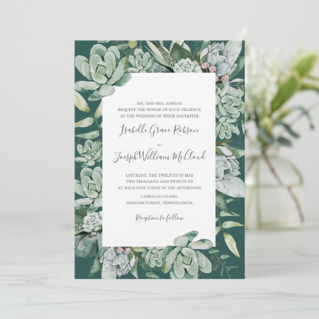Invitation Une verdure succulente | Nom traditionnel vert (Debout devant)