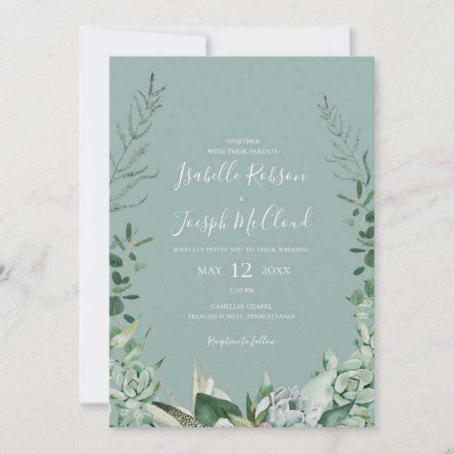 Invitation Une verdure succulente | Sage Vert tout en un Mari (Devant)