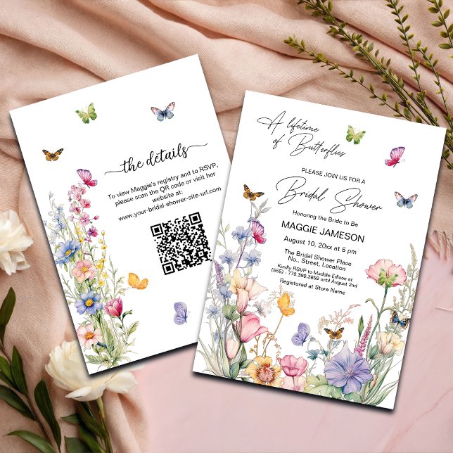 Invitation Une vie de papillons Fête des mariées de code QR (Créateur téléchargé)