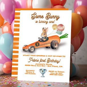 Invitation Une voiture Bunny Race Pâques Printemps Anniversai
