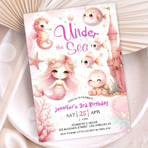 Invitation UNEder la mer ! Fille de 3 ans Anniversaire Rose O