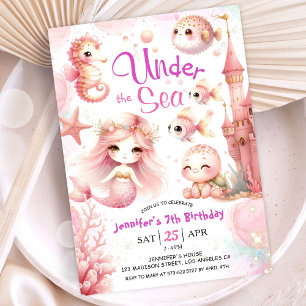 Invitation UNEder la mer ! Fille de 7 ans Rose Océan Mignon