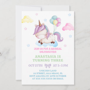 Invitation Unicorn 3ème anniversaire Magique Party