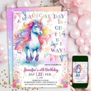 Invitation Unicorn 4e anniversaire Fairy Floral Arc en ciel e