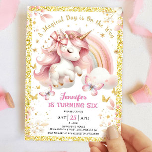 Invitation Unicorn 6e fête d'anniversaire fille Blush rose &