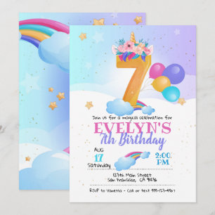 Invitation Unicorn, 7e anniversaire de la licorne
