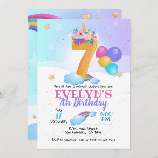 Invitation Unicorn, 7e anniversaire de la licorne