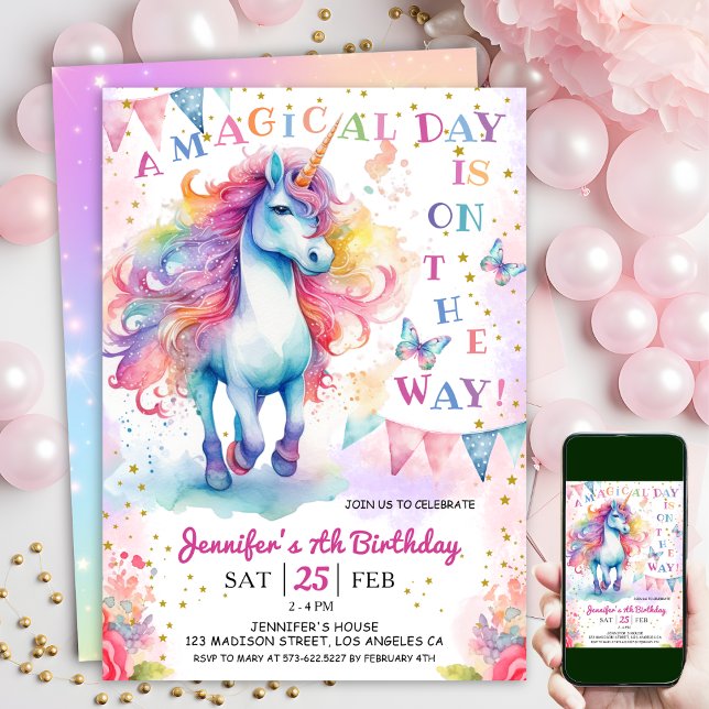 Invitation Unicorn 7e anniversaire Fairy Floral Arc en ciel e (#UnicornBirthdayInvitation #UnicornBirthdayInvitationTemplate #UnicornBirthdayInvitationEditable )
