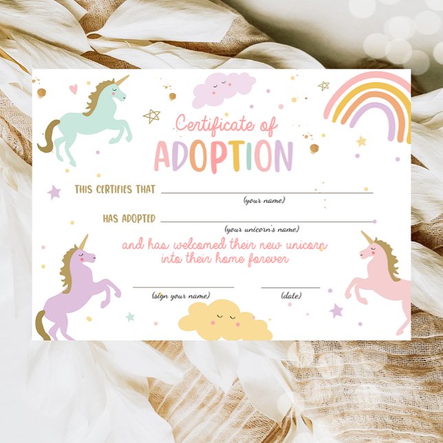 Invitation Unicorn Adoption Magique Certificat d'anniversaire (Créateur téléchargé)