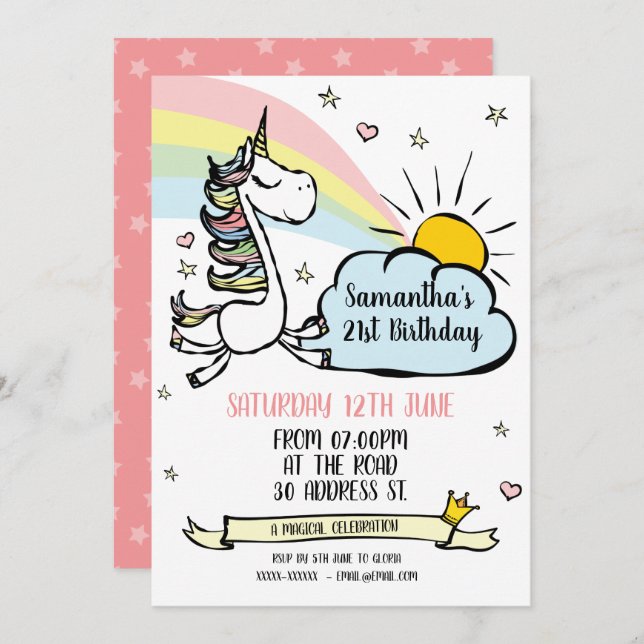 Invitation Unicorn Anniversaire (Devant / Derrière)