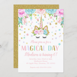 Invitation Unicorn Anniversaire fête Gold Parties scintillant