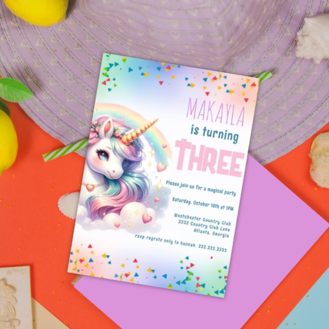 Invitation Unicorn Anniversaire Rainbow kids Party Personnali (Créateur téléchargé)
