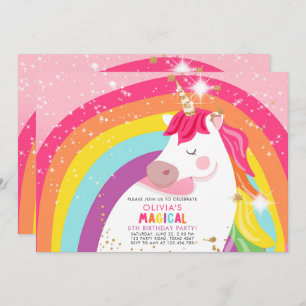 Invitation Unicorn Anniversaire Rainbow Party Magical Girl In