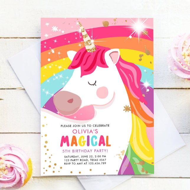 Invitation Unicorn Anniversaire Rainbow Party Magique fille r (Créateur téléchargé)