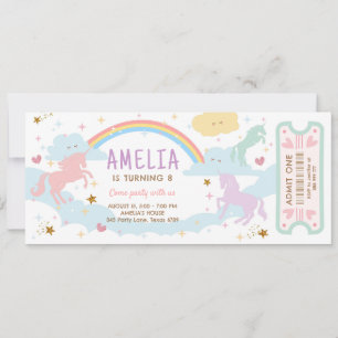 Invitation Unicorn Anniversaire Rainbow Pastel Billet magique