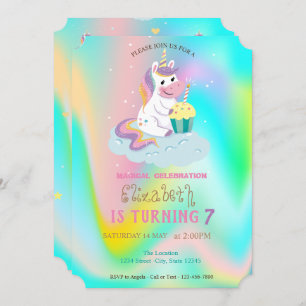 Invitation Unicorn Arc-en-ciel Holographique Anniversaire mag