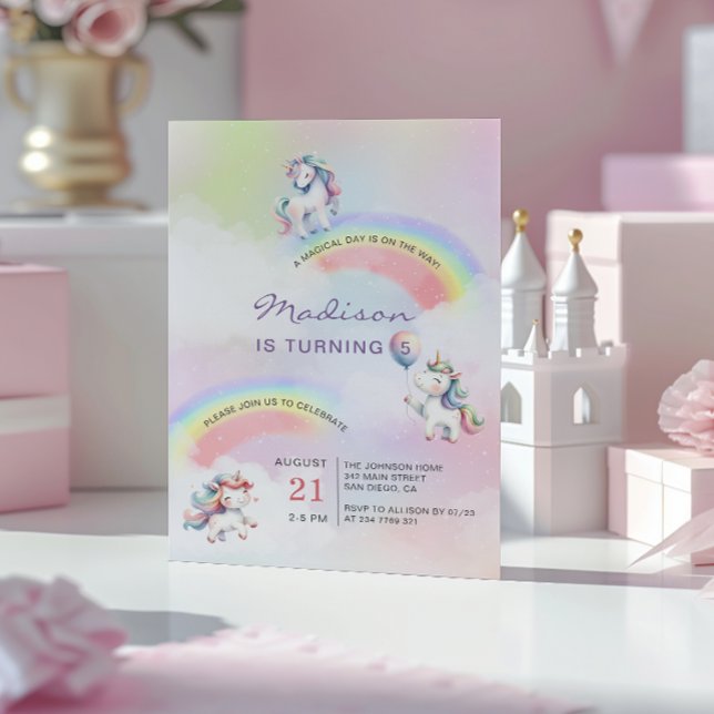 Invitation Unicorn Arc en ciel magique Anniversaire (Créateur téléchargé)