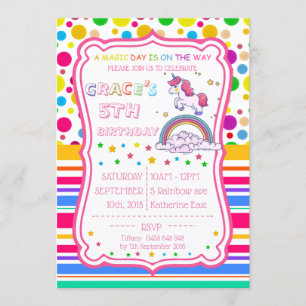 Invitation Unicorn Arc en ciel Magique Anniversaire Personnal