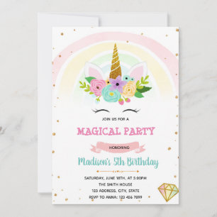 Invitation Unicorn arc-en-ciel magique douche anniversaire