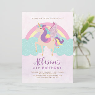 Invitation Unicorn Arc-en-ciel Personnalisé Anniversaire