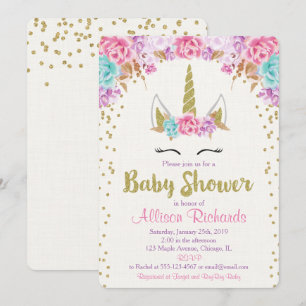 Invitation Unicorn baby shower Rose et or