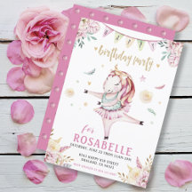 Unicorn Ballerina Rose Floral fête d'anniversaire