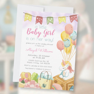 Invitation Unicorn Balloon Party / Fille sur son chemin Baby 