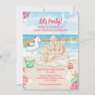 Invitation Unicorn Beach Summer Birthday Party Télécharger