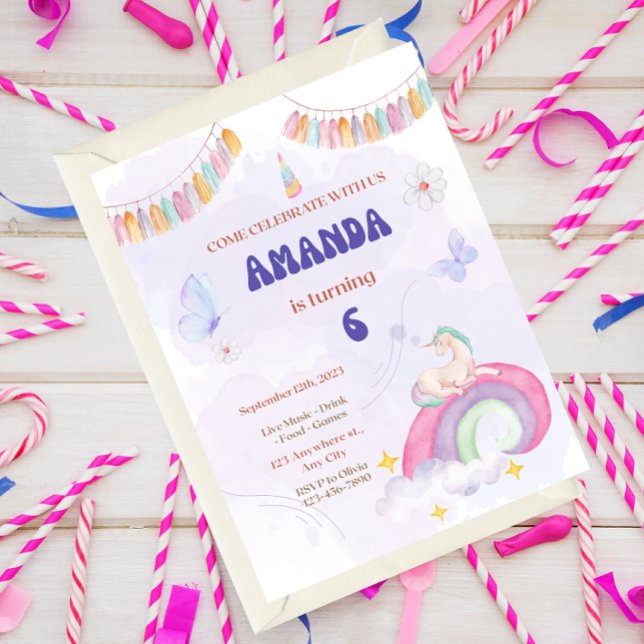 Invitation Unicorn Birthday Party, Rainbow & Clouds for Kids (Créateur téléchargé)