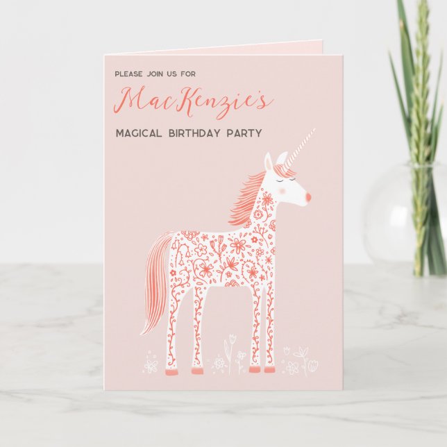 Invitation Unicorn Blush rose simple fête d'anniversaire (Devant)