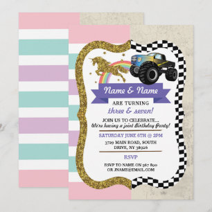 Invitation Unicorn & Camion Joint Boy Girl Birthday Invitatio