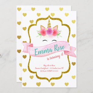 Invitation Unicorn Coeur fête d'anniversaire