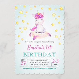 Invitation Unicorn Colorful Girls Children Birthday Party